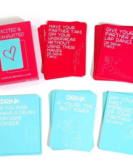 EXCITED and EXHAUSTED Couple’s drinking game card