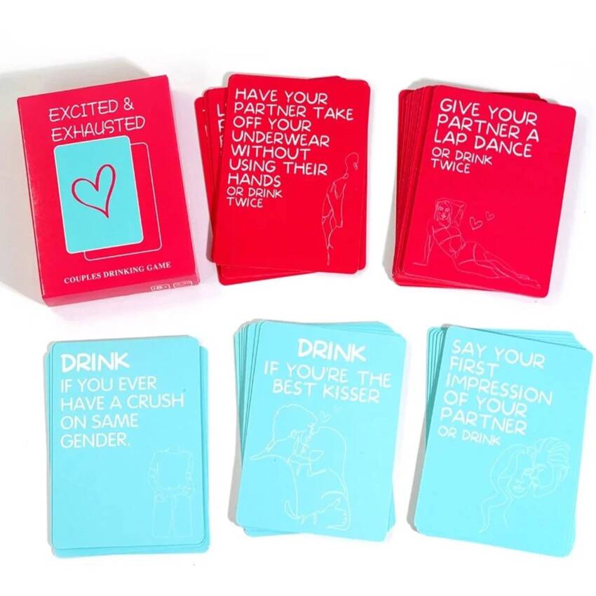 EXCITED and EXHAUSTED Couple’s drinking game card